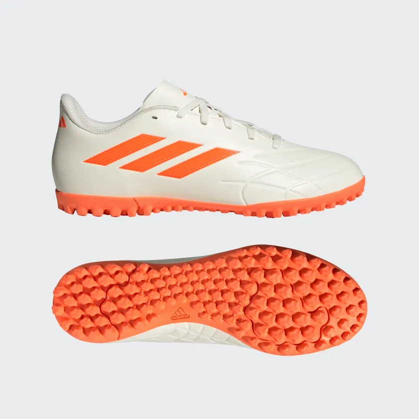 Adidas Men's Copa Pure.4 Turf Cleats - Off White / Solar Orange Vegan Material Option Cushioned lining