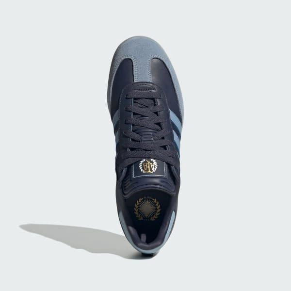 Adidas Men's Samba Argentina Indoor Soccer Shoes - Shadow Navy / Ambient Sky / Gold Metallic Lockdown fit Recycled Mesh Upper