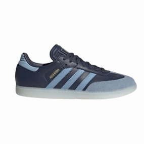 Slip On Elastic Gusset City Living Adidas Men's Samba Argentina Indoor Soccer Shoes - Shadow Navy / Ambient Sky / Gold Metallic