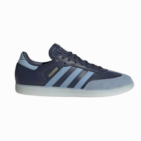 Slip On Elastic Gusset City Living Adidas Men's Samba Argentina Indoor Soccer Shoes - Shadow Navy / Ambient Sky / Gold Metallic