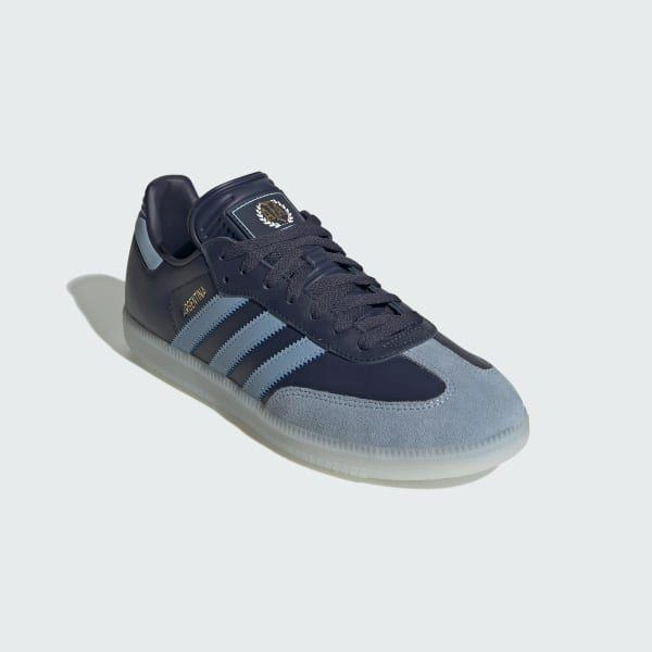 Adidas Men's Samba Argentina Indoor Soccer Shoes - Shadow Navy / Ambient Sky / Gold Metallic Eco Friendly Upper