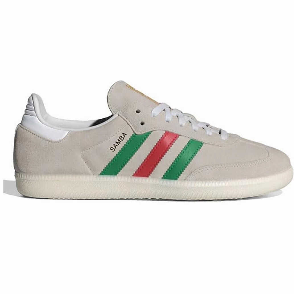 MemoryFoamInsole Energy Flow Adidas Men's Samba OG Shoes - Crystal White / Green / Better Scarlet