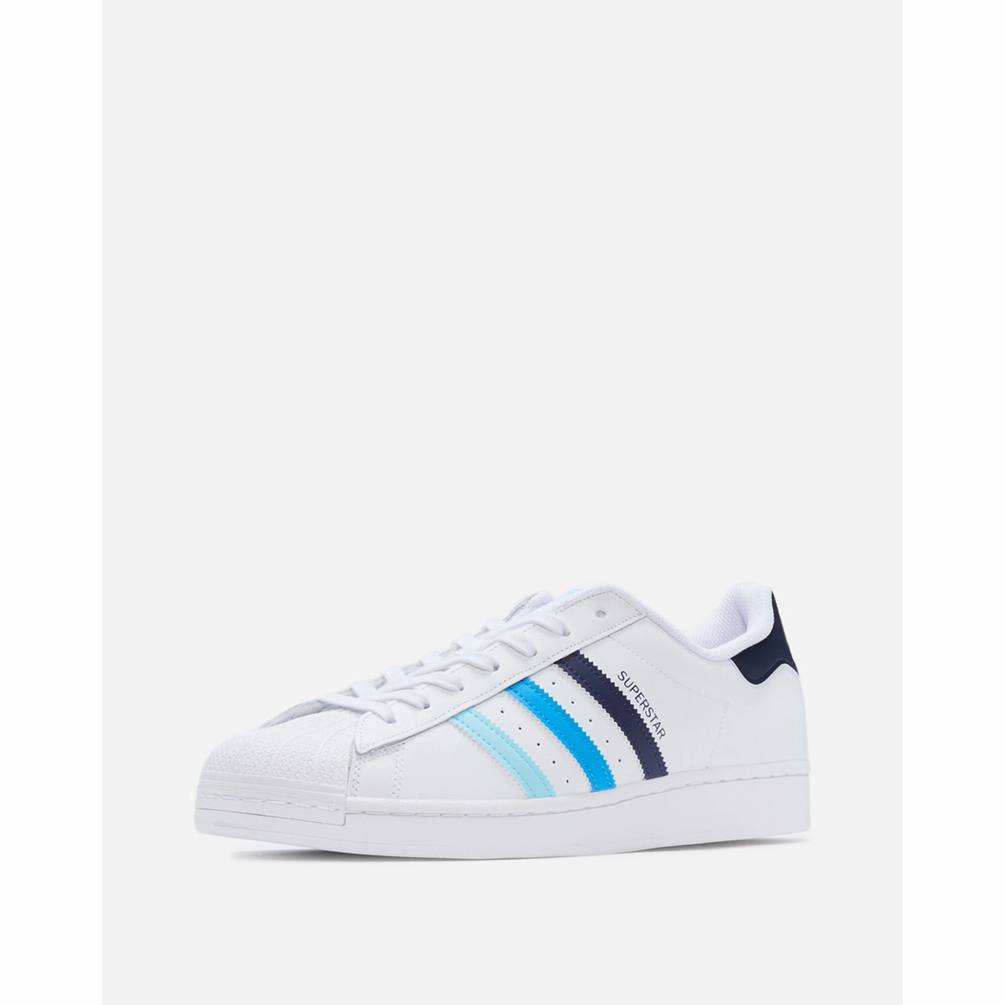 Adidas Men's Superstar Shoes - White / Black / Blue / Cyan Shock Diffusion Technology Cushioning Cloud Tech