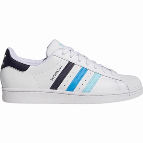 All-day Grip Ankle padding Adidas Men's Superstar Shoes - White / Black / Blue / Cyan