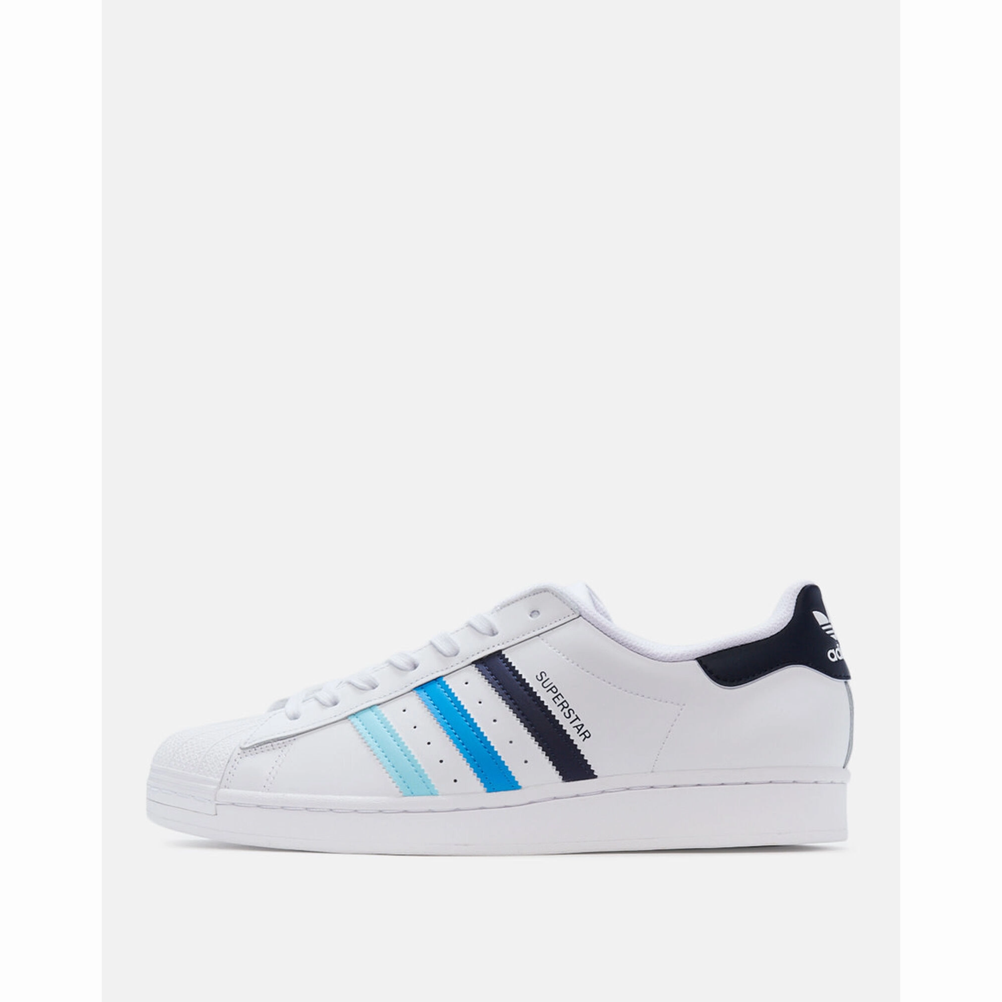 Adidas Men's Superstar Shoes - White / Black / Blue / Cyan Heel lockdown Flexible structure