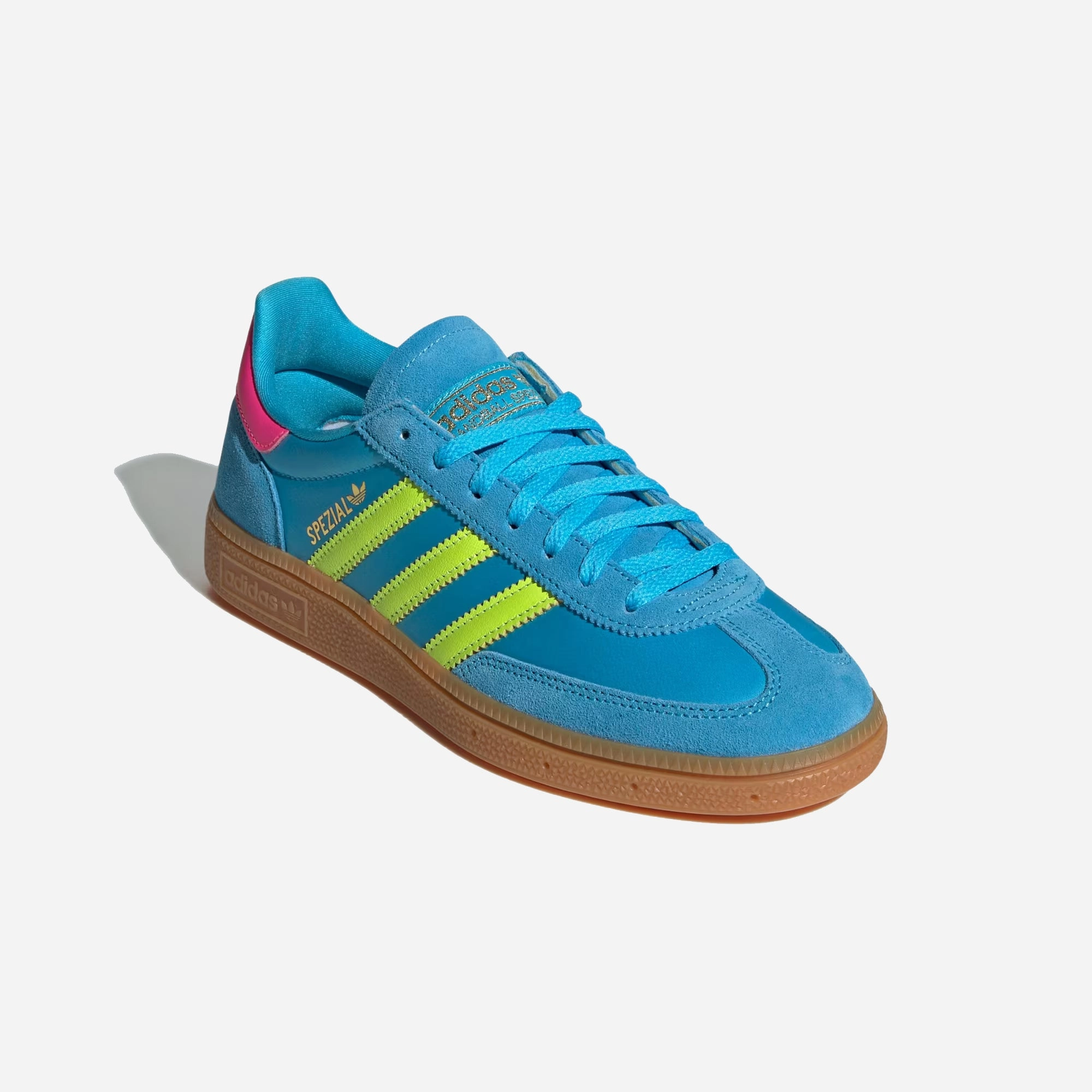 Adidas Originals | HANDBALL SPEZIAL { SKY RUSH/SOLAR YELLOW/LUCID PINK Slip Resistant Pattern