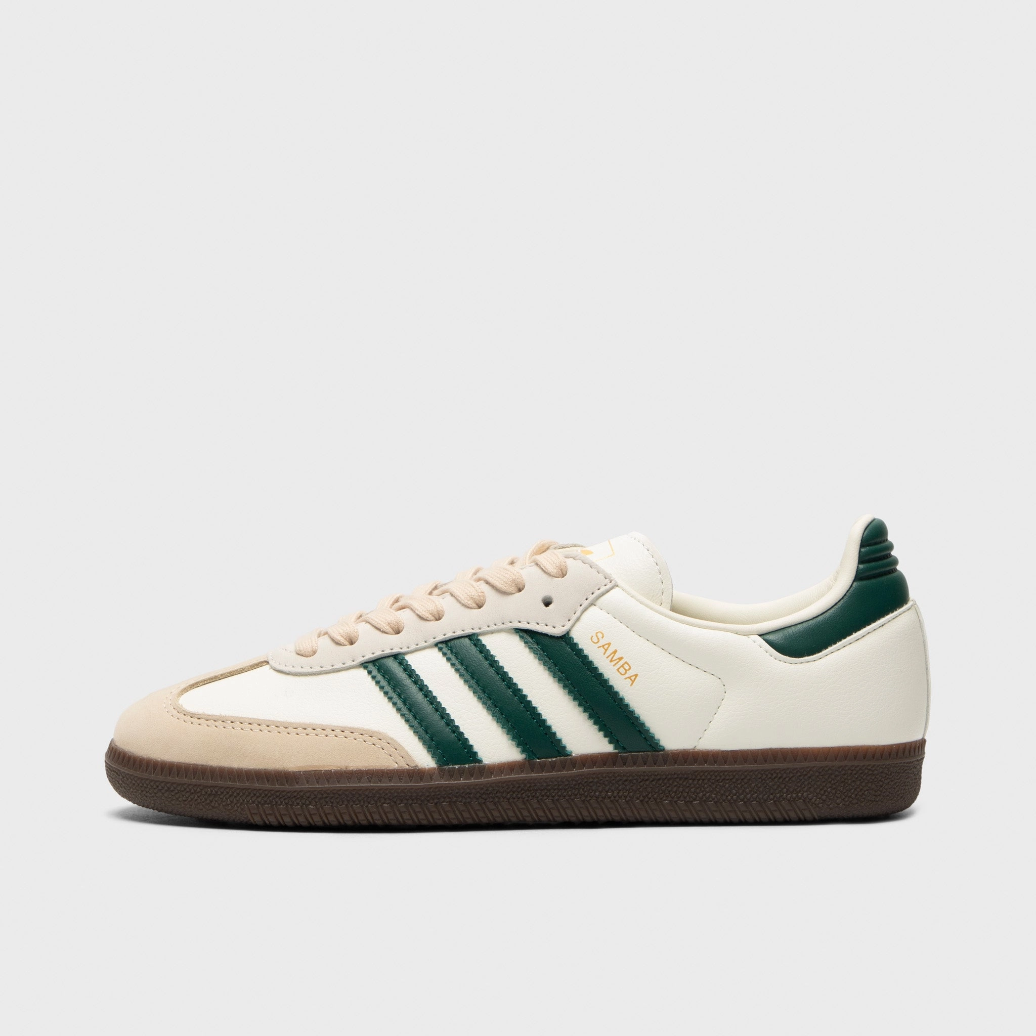 adidas Women's Samba OG Off White / Collegiate Green - Sand Strata Walk Time Pressure Dispersion