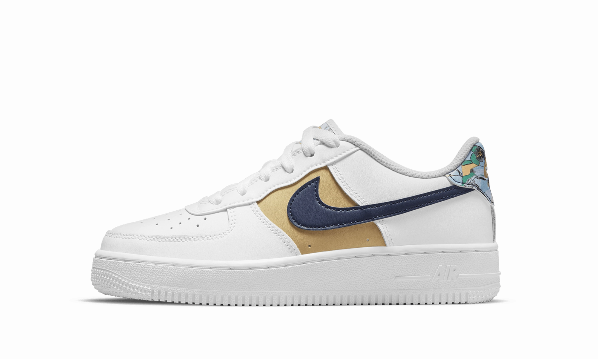 Air Force 1 Low '07 LV8 GS "White Blue Void Metallic Gold" Parkour Run