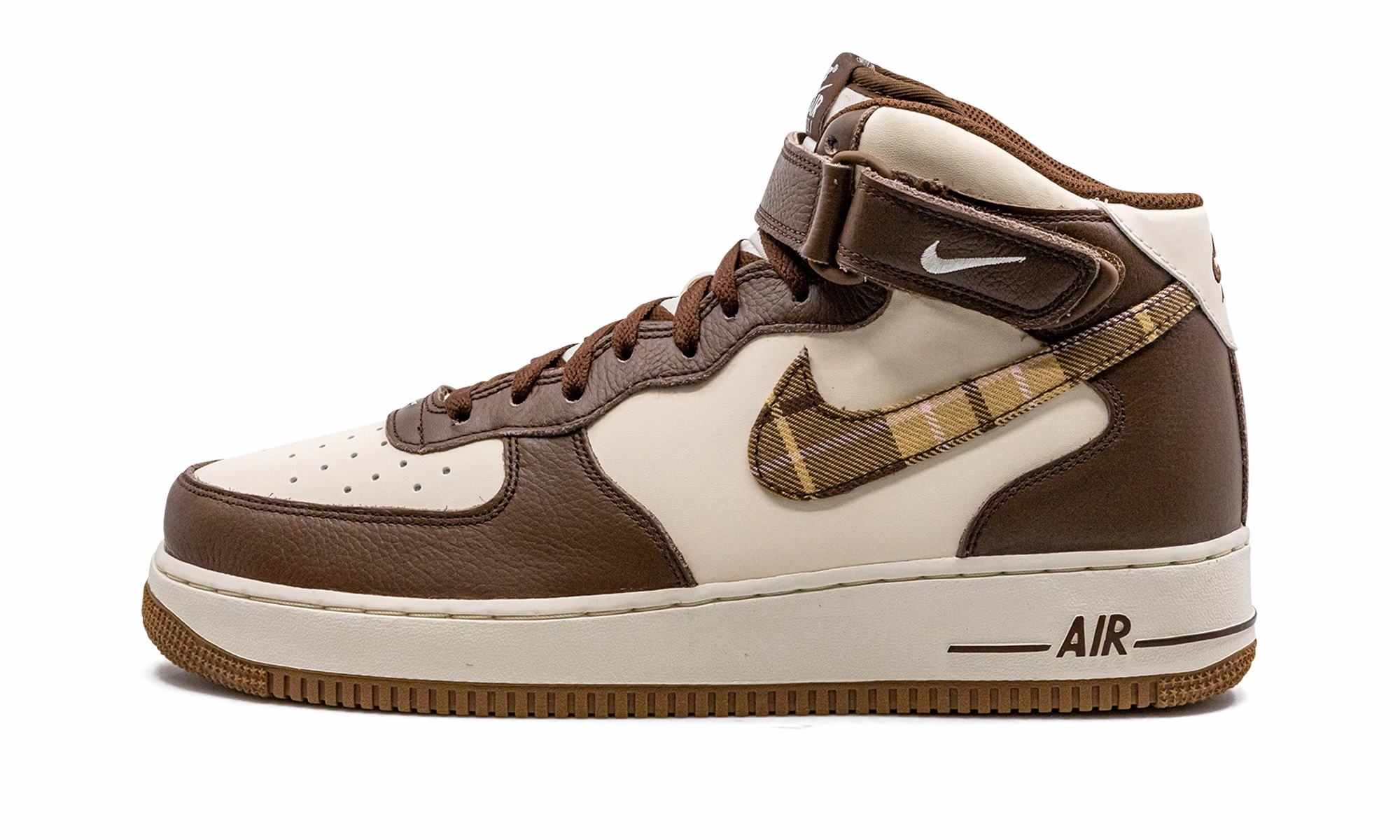 Air Force 1 Mid "Brown Plaid" mesh material Elastic Material