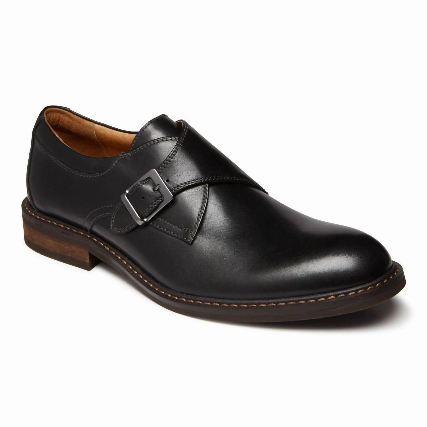 Chic Leather Fit Men's Anders Monk Strap Shoes In Black