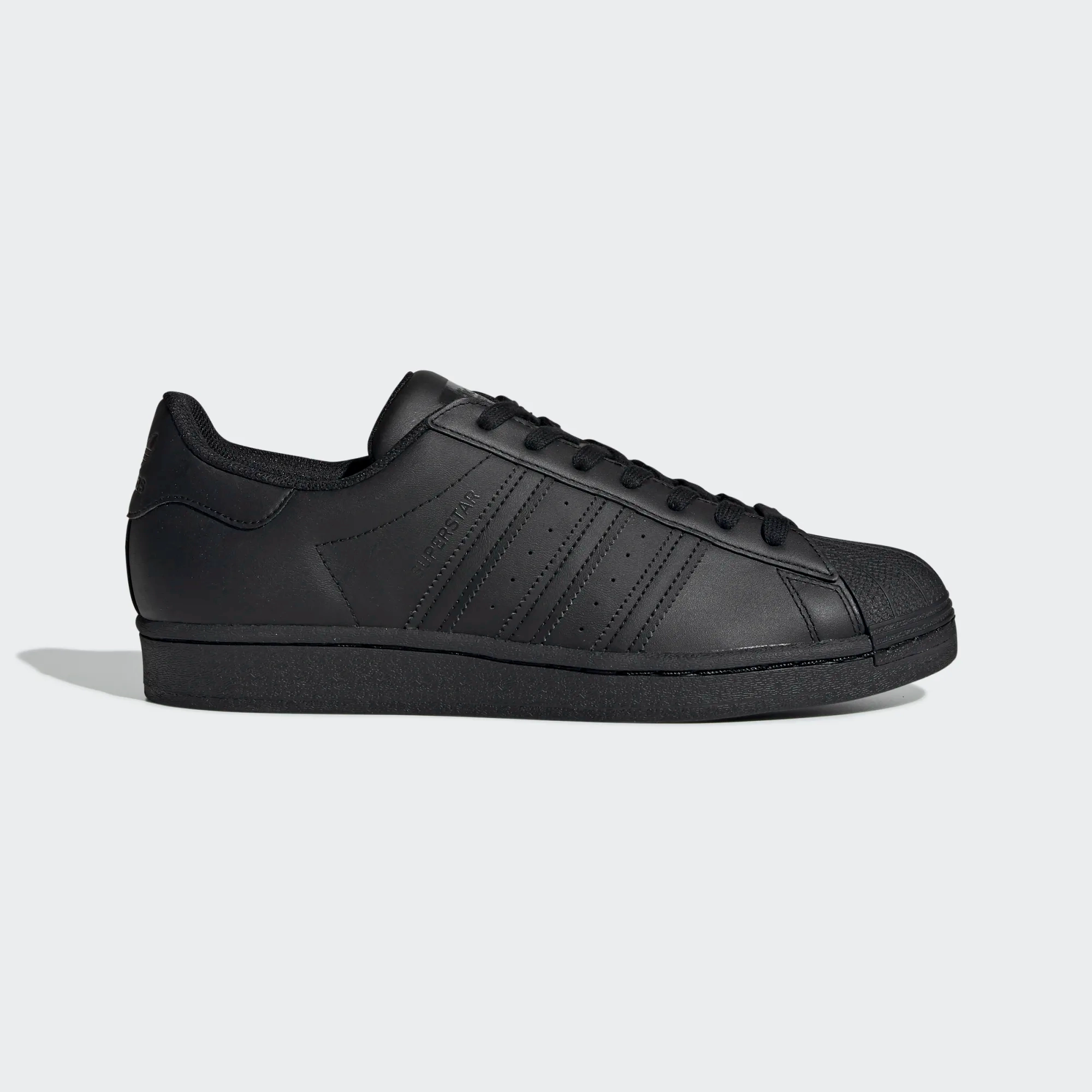 Adidas Men's Superstar Shoes - All Black Shift Friendly Seamless Upper Construction