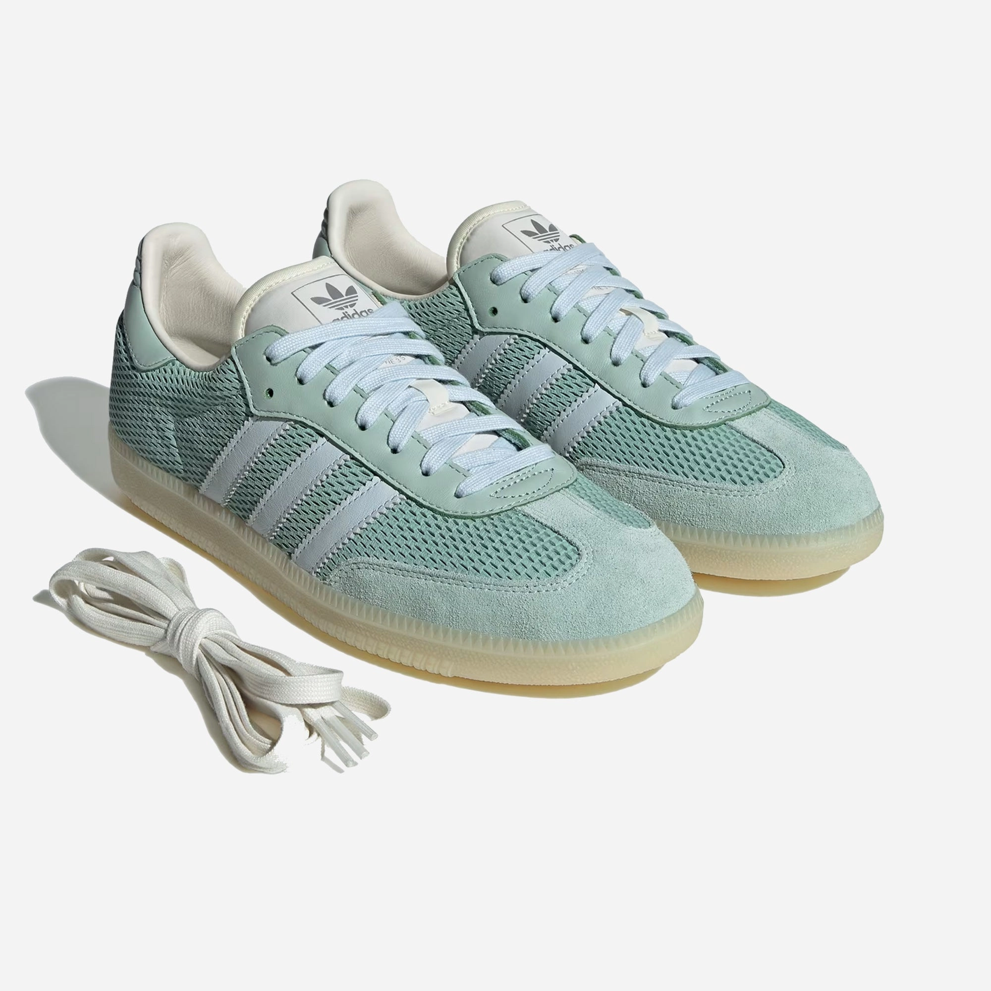 ADIDAS ORIGINALS | SAMBA OG { HAZY GREEN/SKY TINT/OFF WHITE Sneaker Customization Lightweight Cushioned Sole