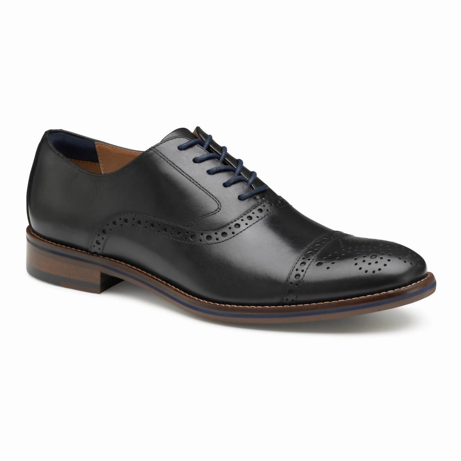 Men's Conard Captoe Dress Shoes In Black Smart Office Stitched Oxfords