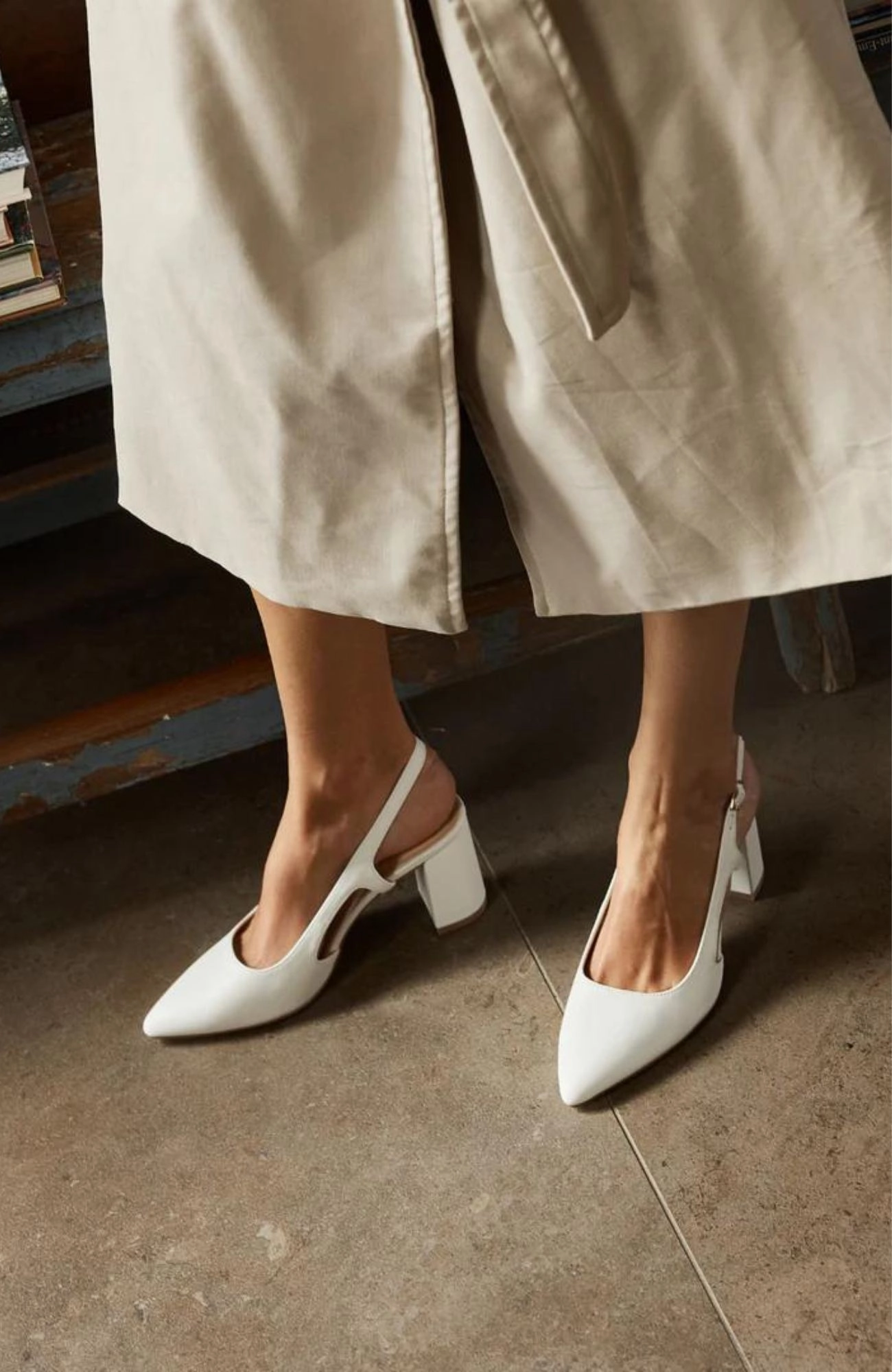 Enrique Sling Back Block Heel White gift pick Slip On Style