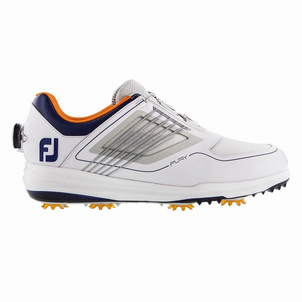 slip-resistant FootJoy FJ Fury BOA Golf Shoes Previous Season Style White/Gray/Navy - 19 Men
