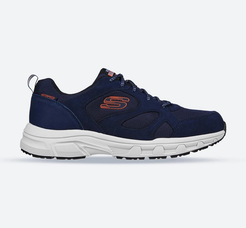 Men's Wide Fit Skechers 237348 Oak Canyon Sunfair Trekking Low Cut Trainers - Navy/Orange Comfort Lining Active Nomad pack light