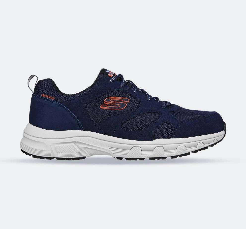 Men's Wide Fit Skechers 237348 Oak Canyon Sunfair Trekking Low Cut Trainers - Navy/Orange Arctic Cool Shock Absorbing Snowy Path