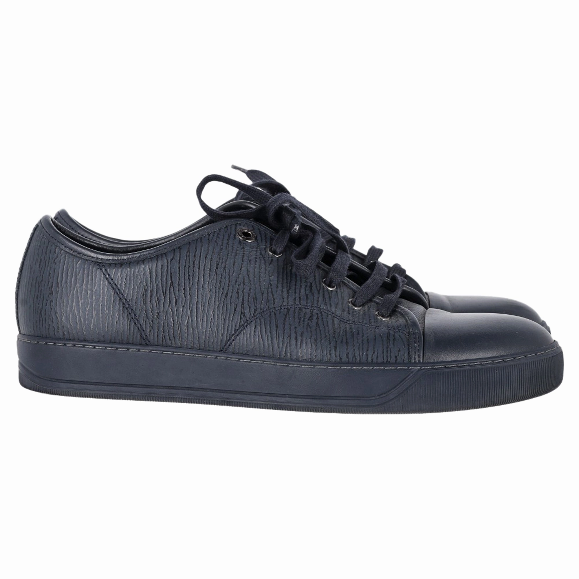 Lightweight Build Corporate Day Lanvin Lace-Up Low-Top Sneakers in Navy Blue Leather