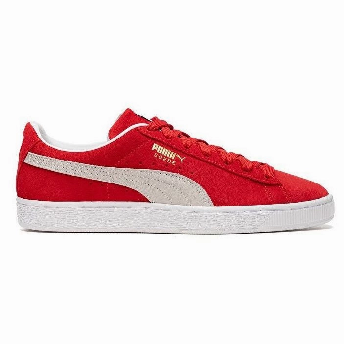 Bold materials Layered Midsole Construction Puma Men's Suede Classic 21 Shoes - High Risk Red / White