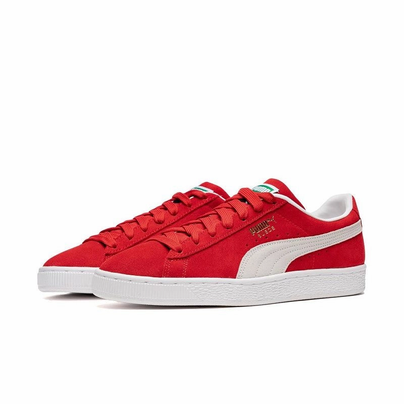 Puma Men's Suede Classic 21 Shoes - High Risk Red / White Rolling Motion Design Hyper Breathable Knit