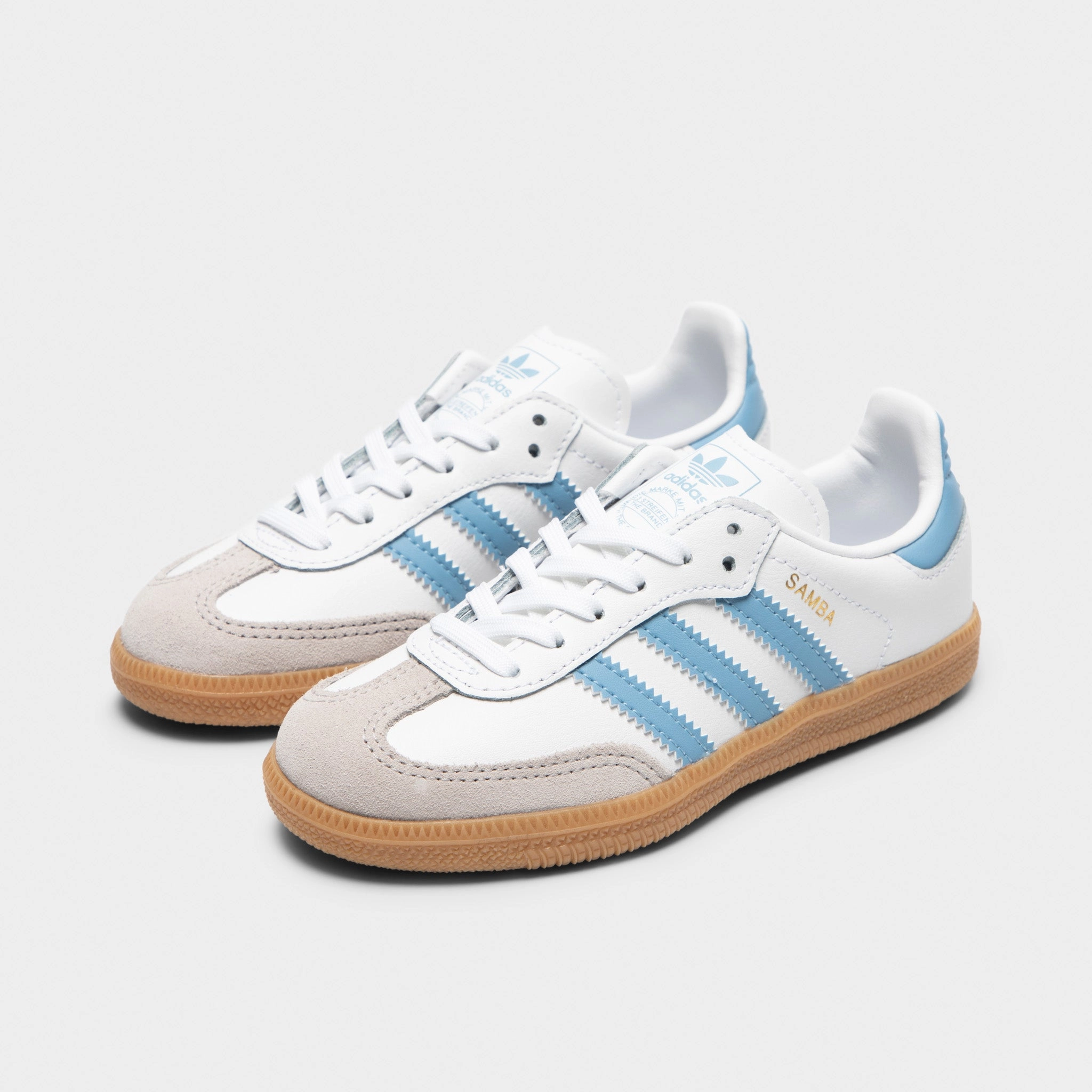 adidas Children's Samba OG White / Ash Blue - Gum Ventilated Mesh Feet First