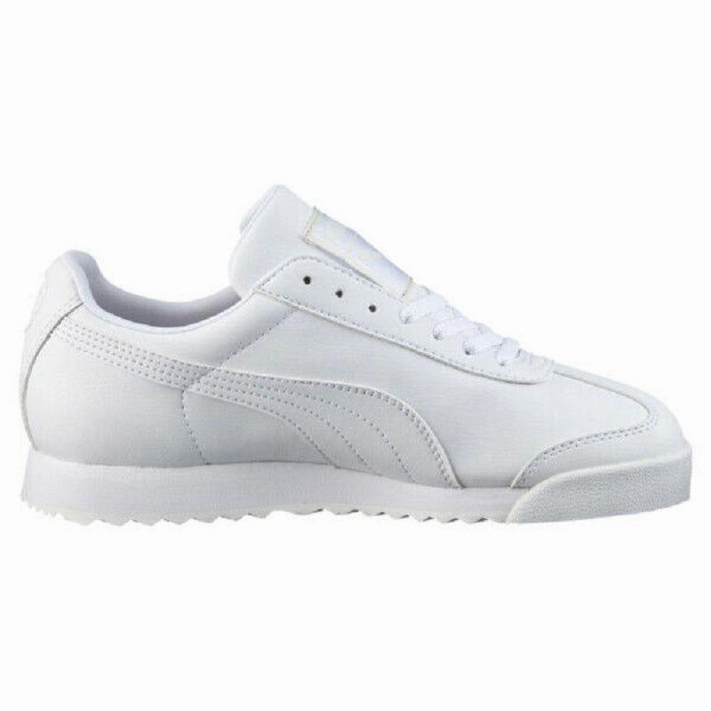 Reinforced Lace Holes Balance Sole Puma Men's Roma Basic Shoes - White / Light Grey