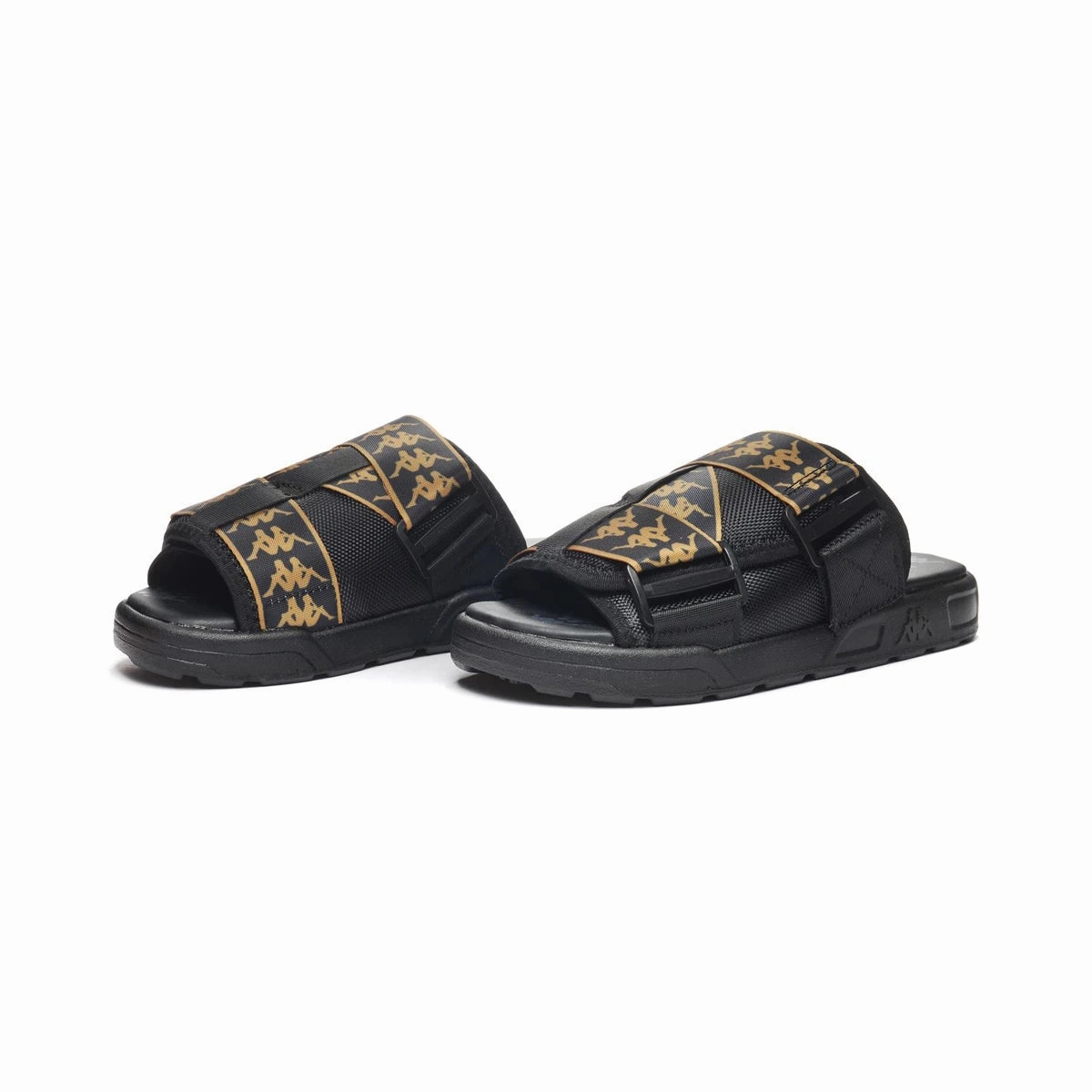 Neutral Footbed Design Kappa Men's 222 Banda Mitel 1 Slides - Black / Gold