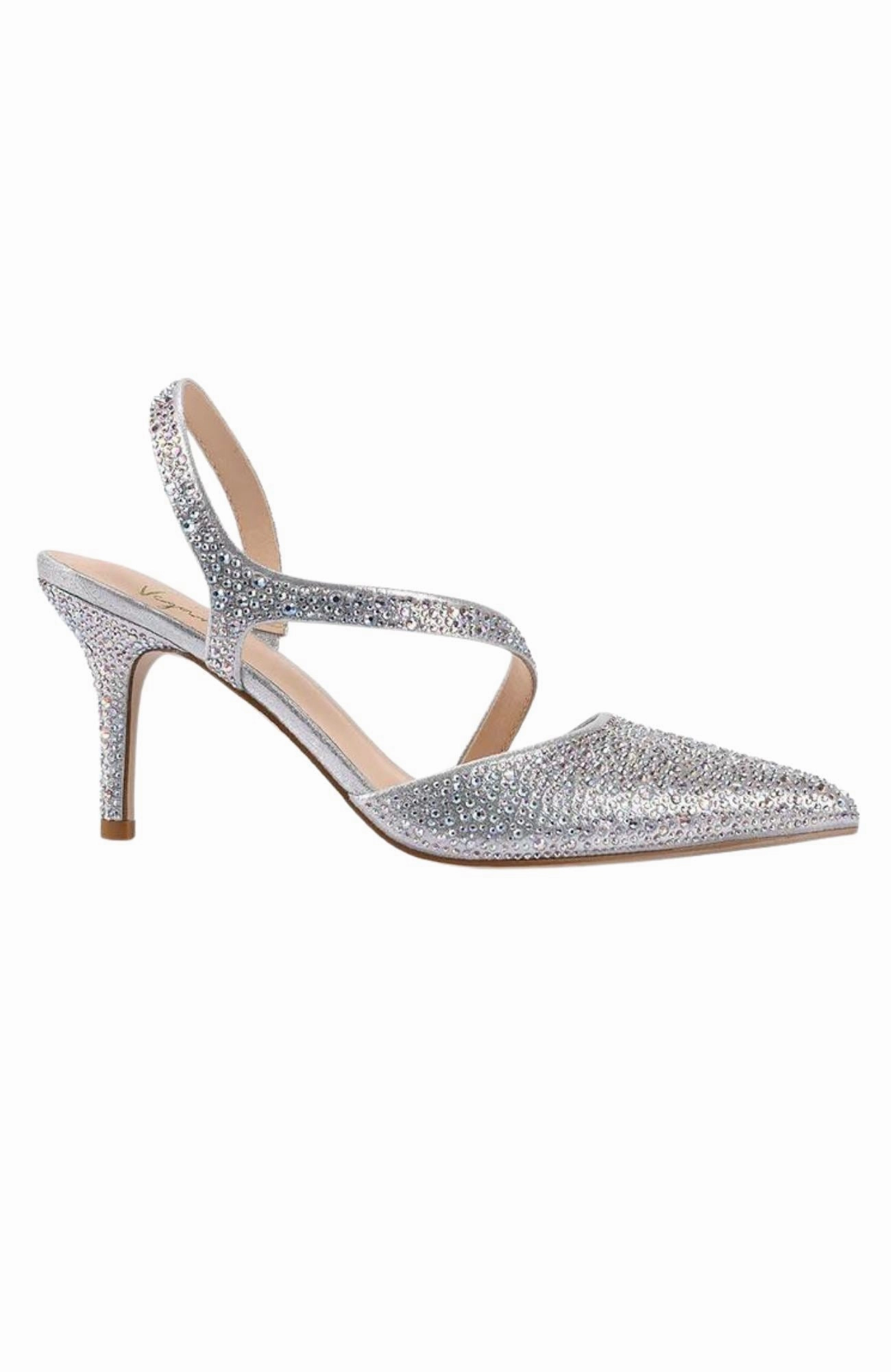Polished Finish Lemon Point Toe Heel Silver Glitter