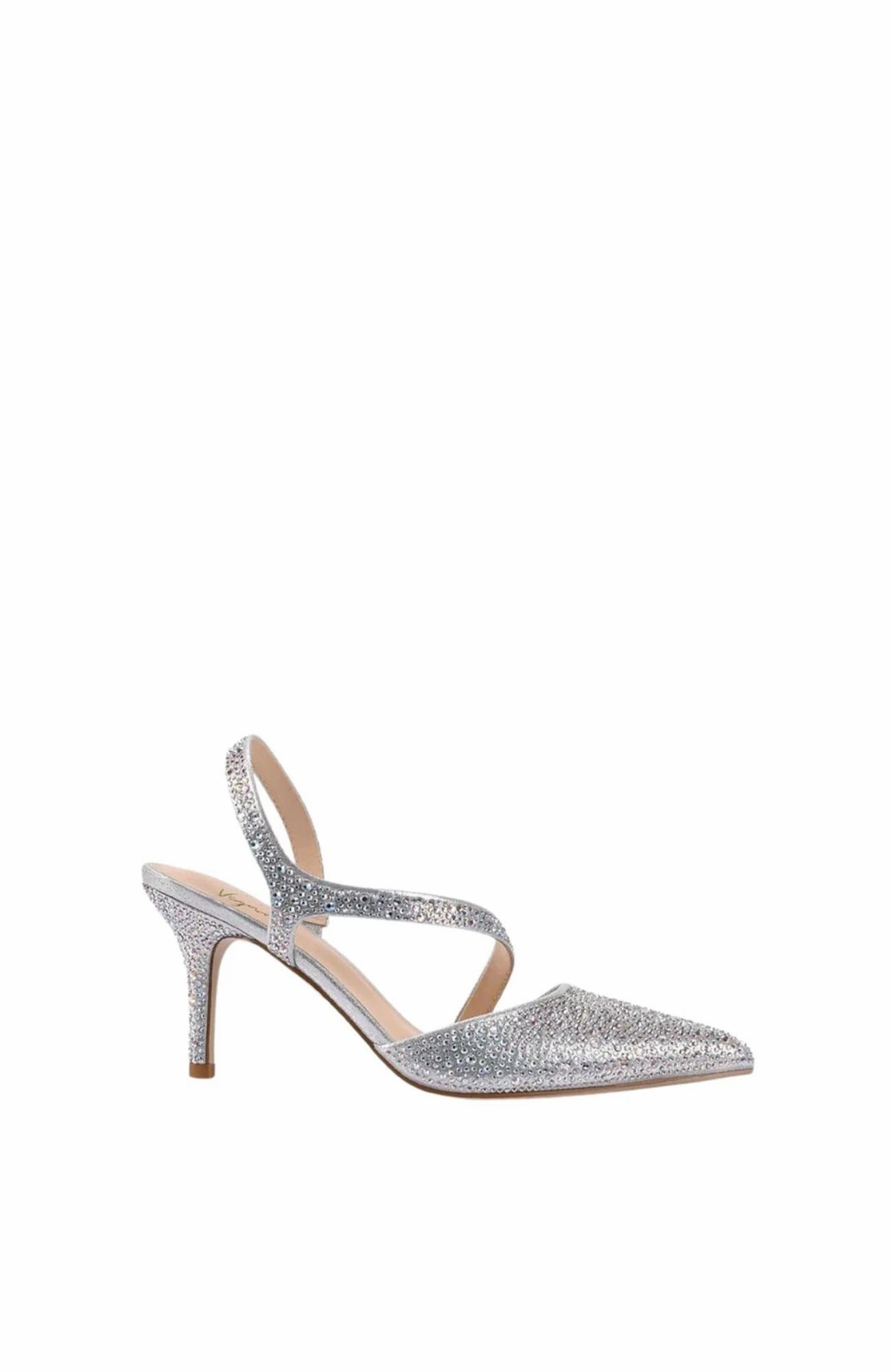 Lemon Point Toe Heel Silver Glitter Elegant Footwear Walk Proud