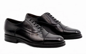 Women Oxfords Men's Campania Italian Calf Leather Cap Toe Shoe In Black