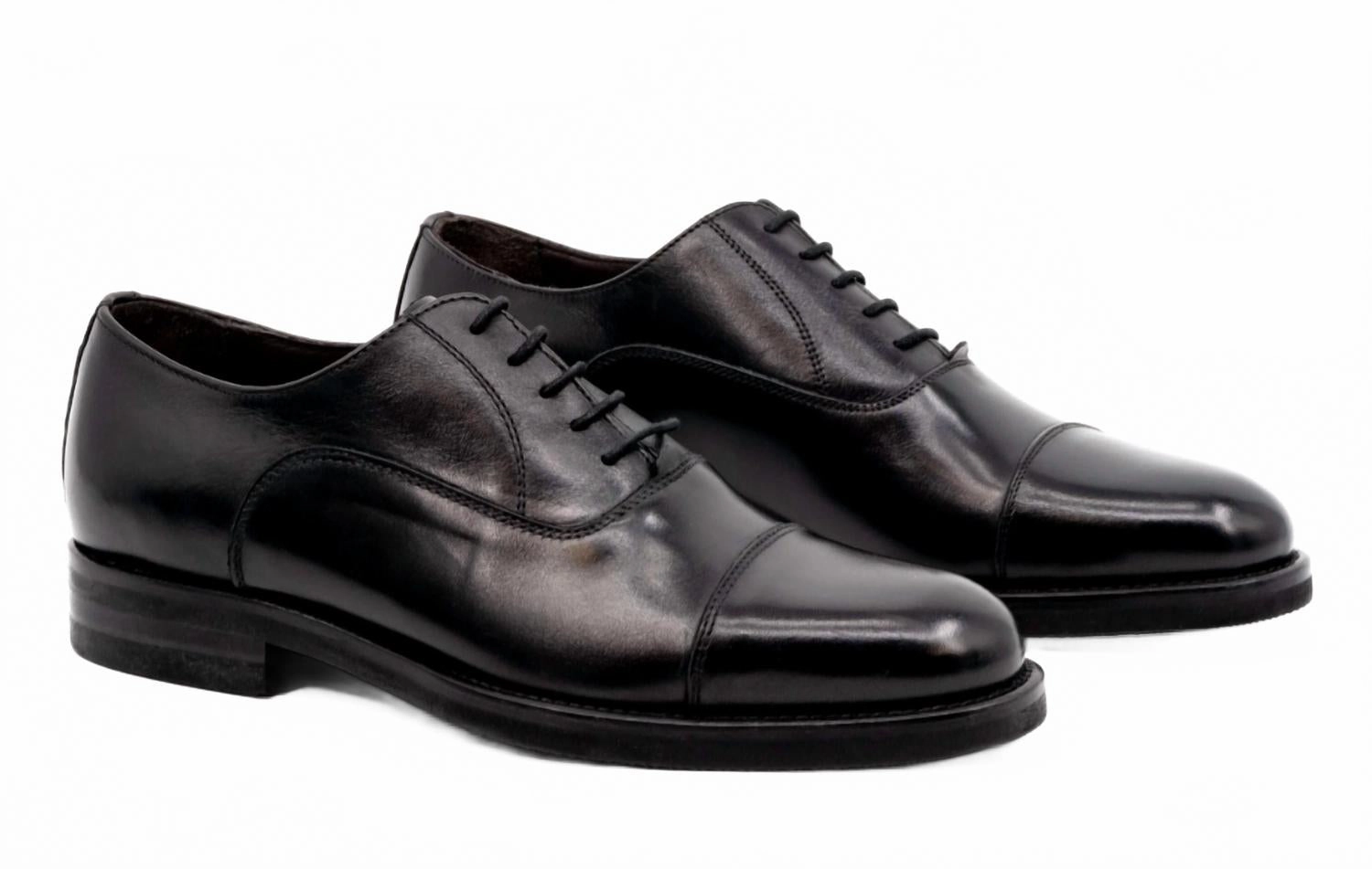 Women Oxfords Men's Campania Italian Calf Leather Cap Toe Shoe In Black