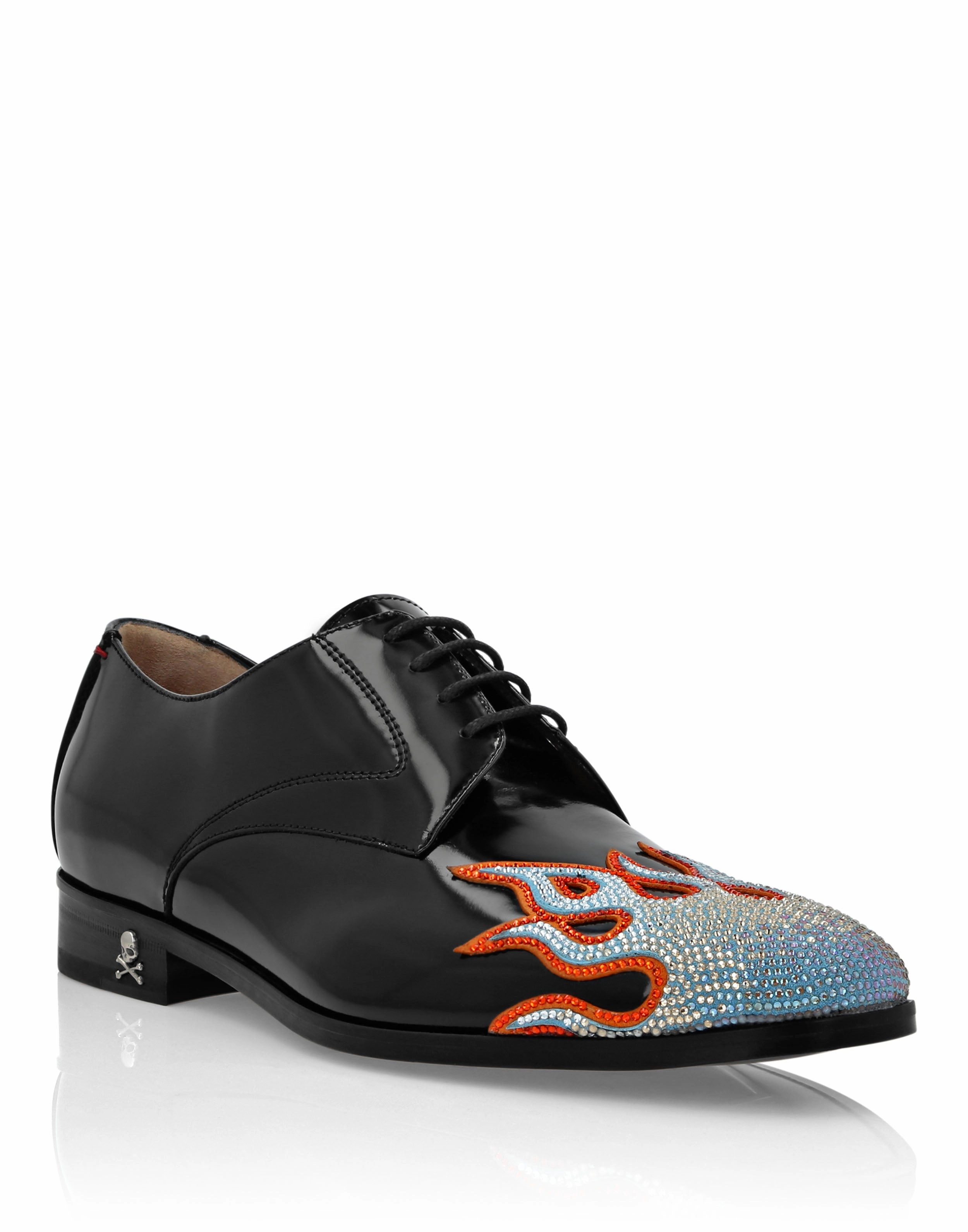 Matte Finish Oxfords Leather Step Lace Up Shoes Strass Flame