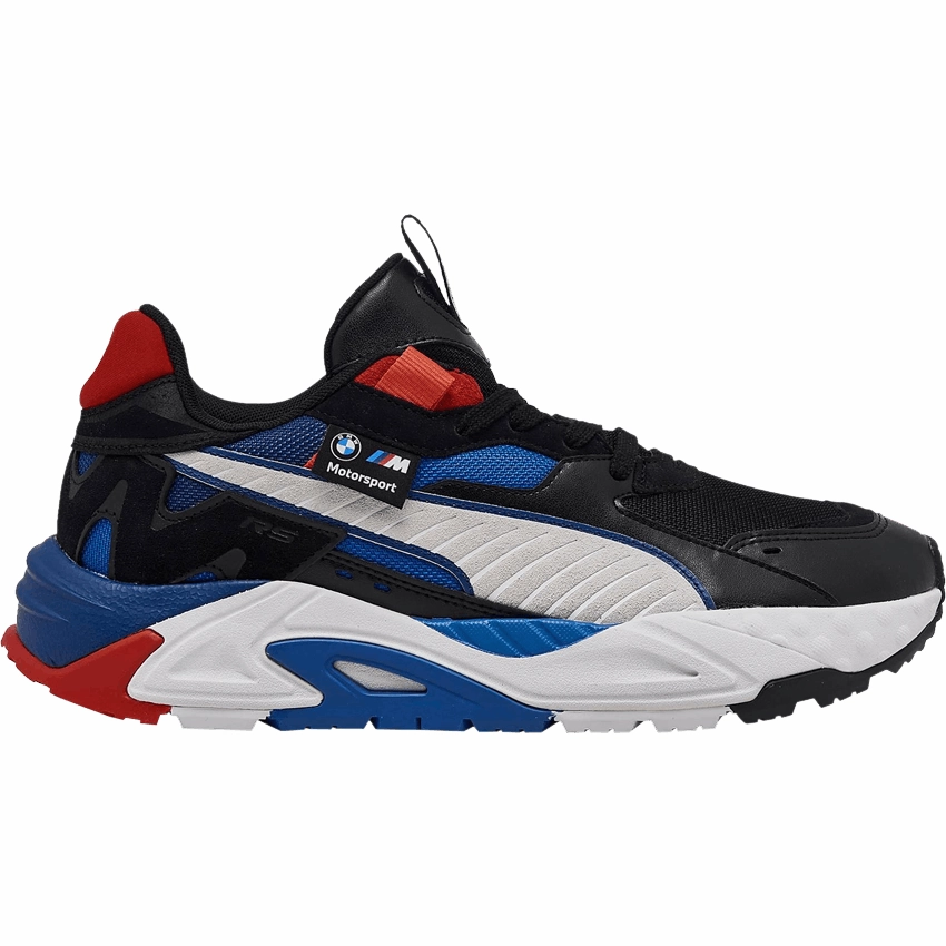 Puma Men's BMW Motorsport RS TRCK Shoes - Black / Cool Cobalt / Red Easy on Snug Heel Lock Fit