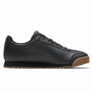Puma Men's Roma Classic Shoes - Black / Gum Shock Dissipating Midsole Tapered Heel Cup