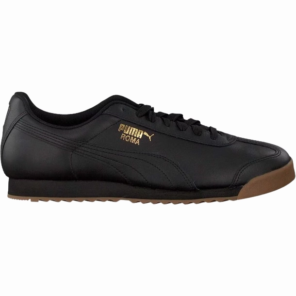 Recycled Polyester Blend Traction Lug Configuration Puma Men's Roma Classic Shoes - Black / Gum