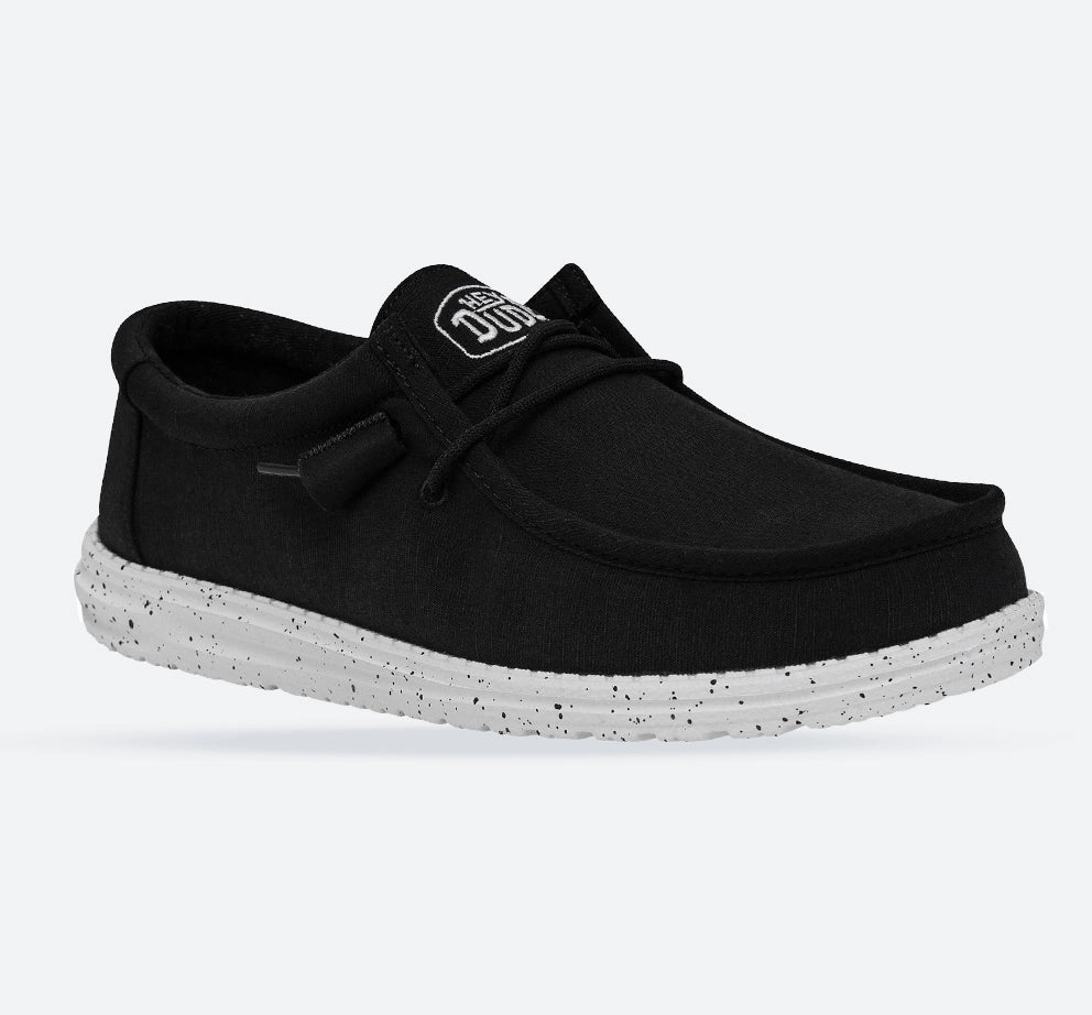 Men's Heydude 40009 Wally Slub Classic Slip On Shoes - Black Mid Cut