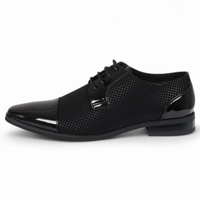 Men's Black Leather Oxford Formal Derby Shoes Smooth Form Career Oriented Refined Style Modern Professional