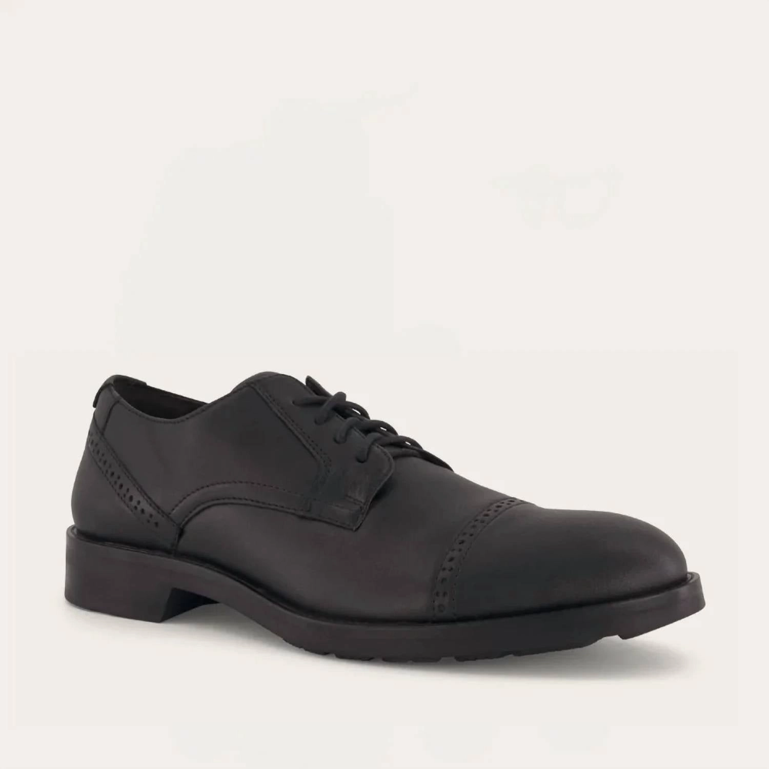 Men's Bondos Oxford Shoes - Medium In Jet Black Leather Cushioned Support Understated Styler Stitched Oxfords