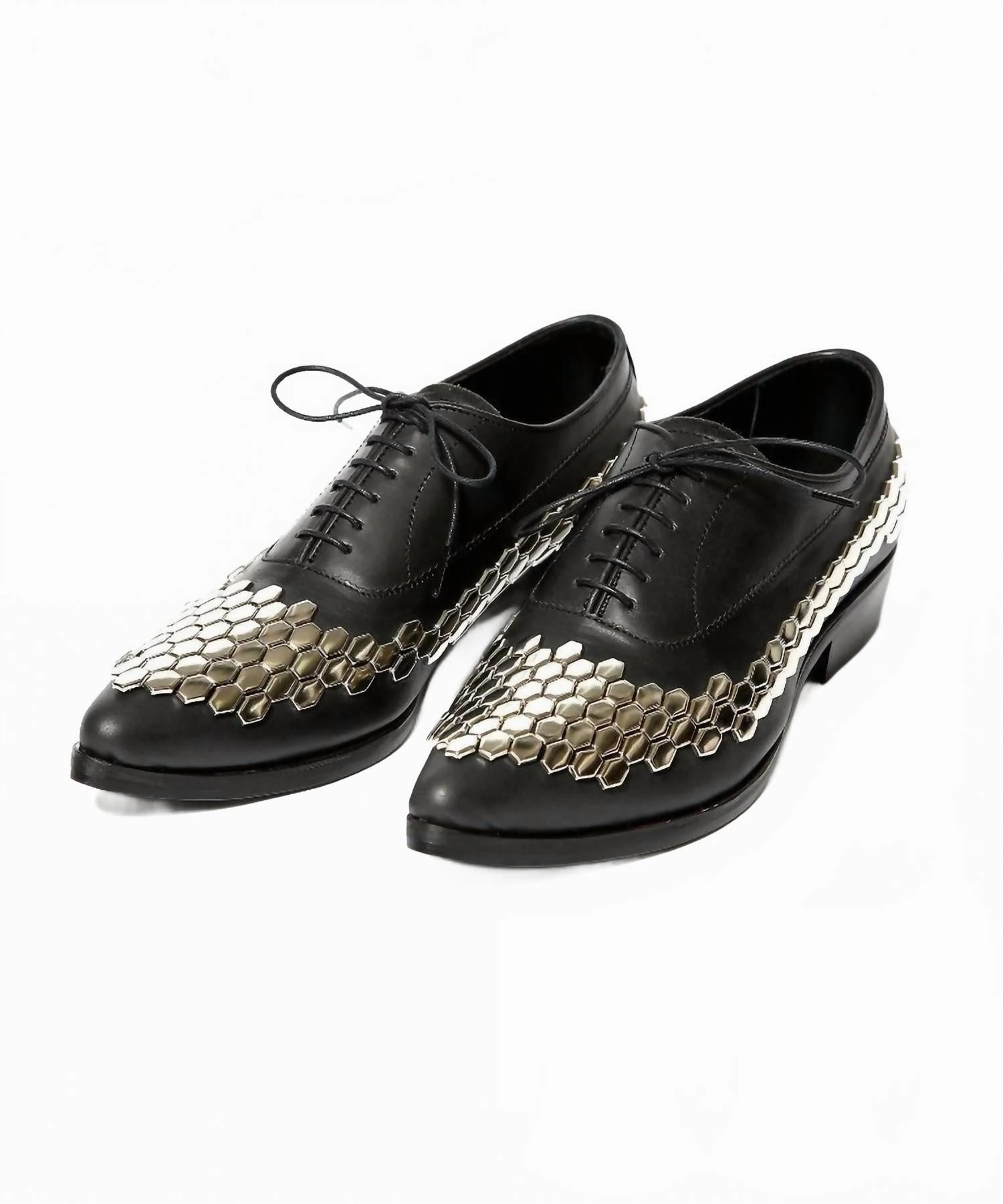 Men's Lace Up Studded Shoe In Black Balanced Structure Professional Setting Reliable Fit