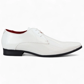 Reliable Comfort Men??s White Pointed Toe Formal Lace Up Perforated Shoes