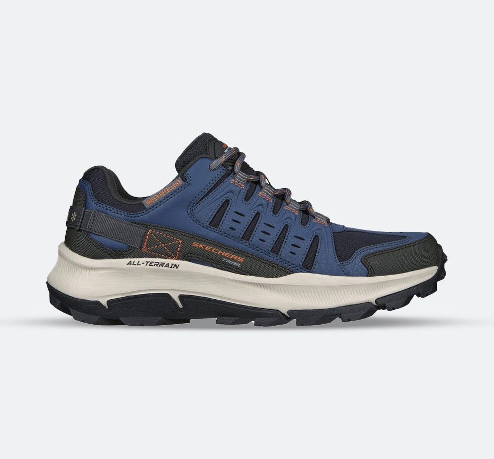 Durable Shell Backcountry Camper Men's Wide Fit Skechers 237501 Equalizer 5.0 Trail-Solix Walking Trainers - Navy/Orange