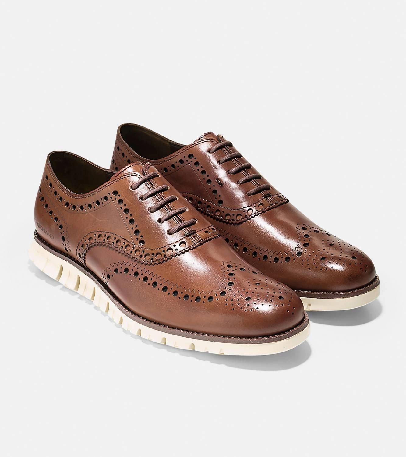 Stitch Design Leather Design Men's Zerogrand Wingtip Oxford Shoes In British Tan