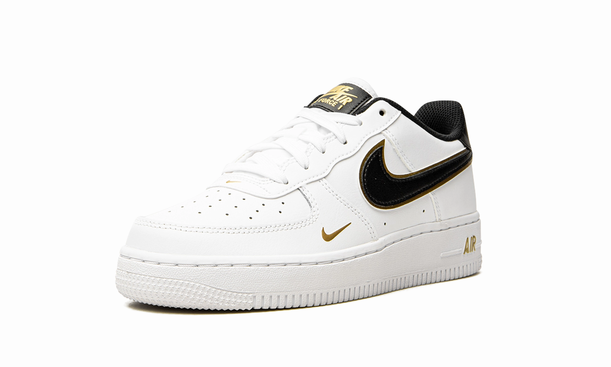 Abrasion Resistant Fabric Fashionable Fit Air Force 1 Low '07 LV8 GS "Double Swoosh White Metallic Gold"