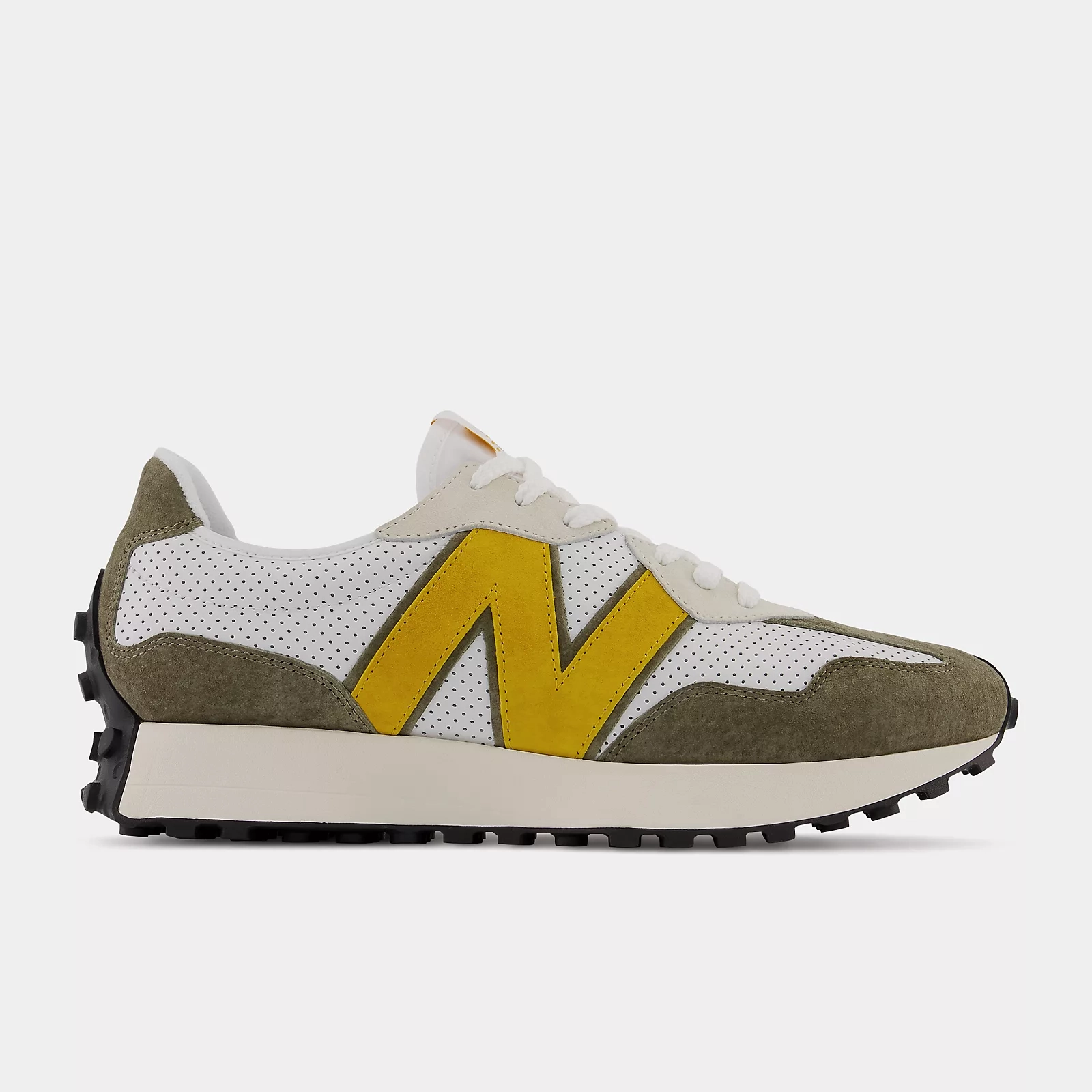 Superior Look New Balance Men's 327 Shoes - White / Varsity Gold
