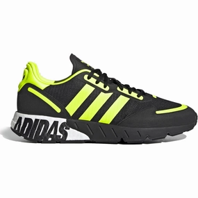 Woven Texture Adidas Men's ZX 1K Boost Shoes - Core Black / Solar Yellow / Matte Silver