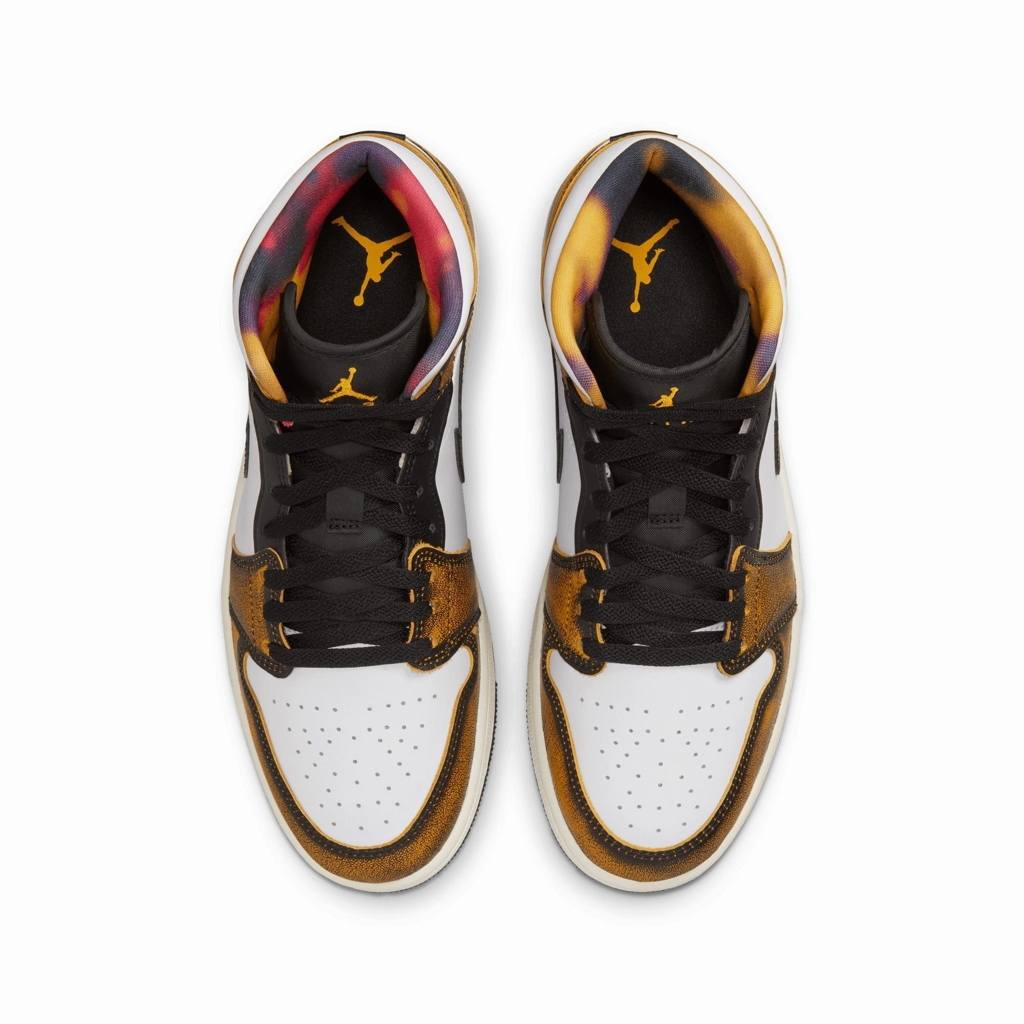 Nike Men's Air Jordan 1 Mid SE Shoes - Black / White / Sail / Taxi Foldable Design