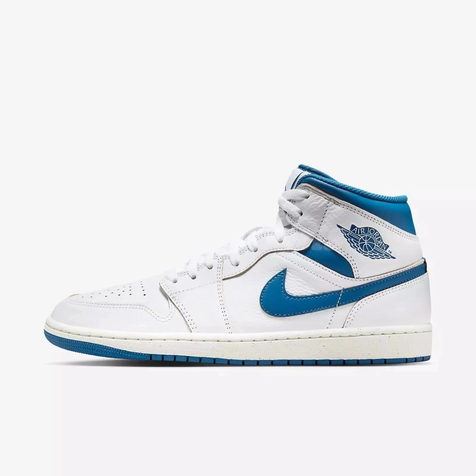 Comfortable Upper Material Fitness Friendly Nike Men's Air Jordan 1 Mid SE Shoes - White / Sail / Industrial Blue