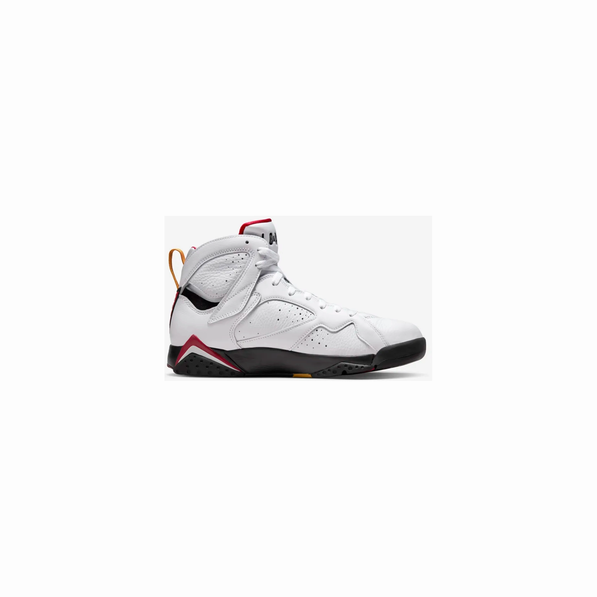Nike Men's Air Jordan 7 Shoes - White / Black / Cardinal Red / Chutney Vibrant fit Elastic Lace Closure