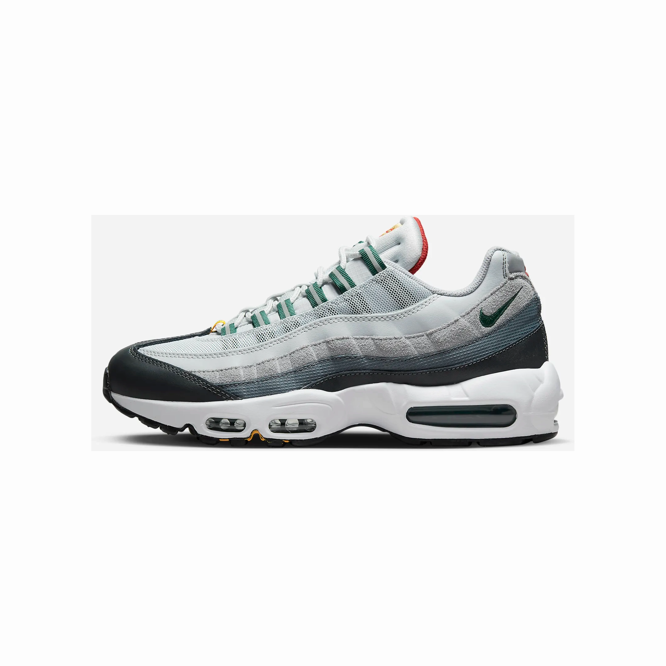 Nike Men's Air Max 95 Shoes - Pure Platinum / University Gold / Cinnabar / Gorge Green Walk Time Move Smooth