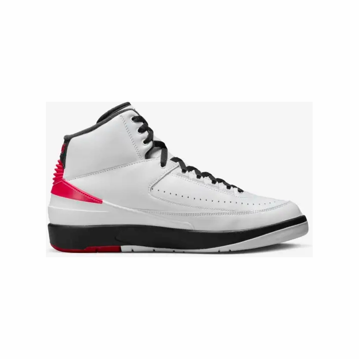 Shock Absorbing TPU Low Top Profile Nike Men's Jordan Retro 2 Shoes - White / Varsity Red / Black